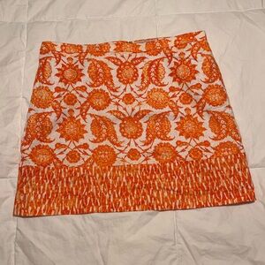 Michael Kors Clementine Orange Stretch Cotton Print Block Mini Skirt Size 14
